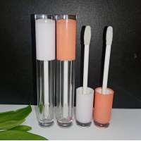 2020 new low moq empty round white orange top 5ml clear lipgloss packaging lip gloss container tubes with soft brush wands